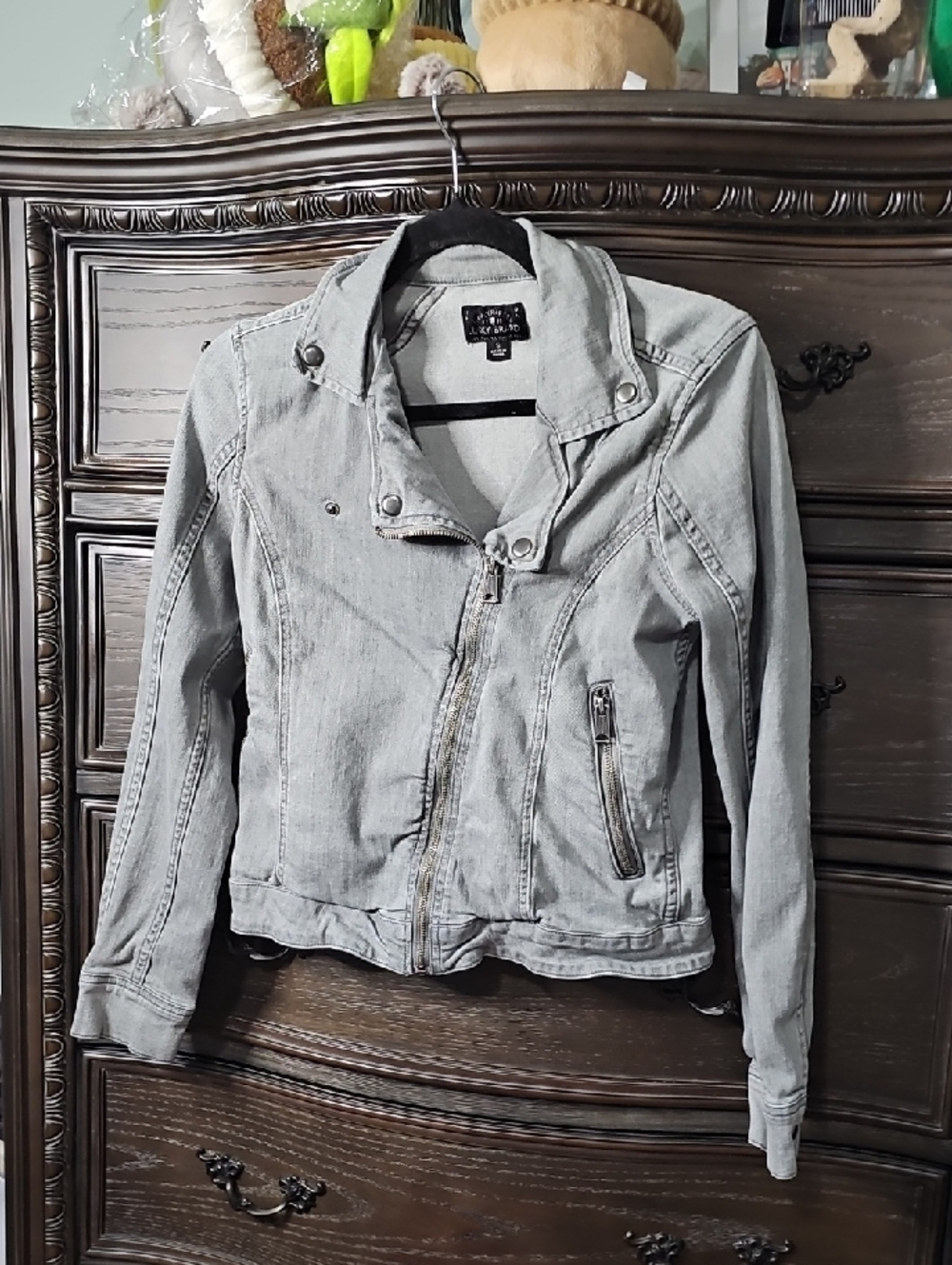 Lucky Brand Light Gray Denim Moto Jacket